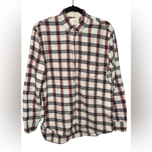 Billy Reid Standard Fit Long Sleeve Button Front Shirt Size Medium Black and Red - Picture 1 of 4